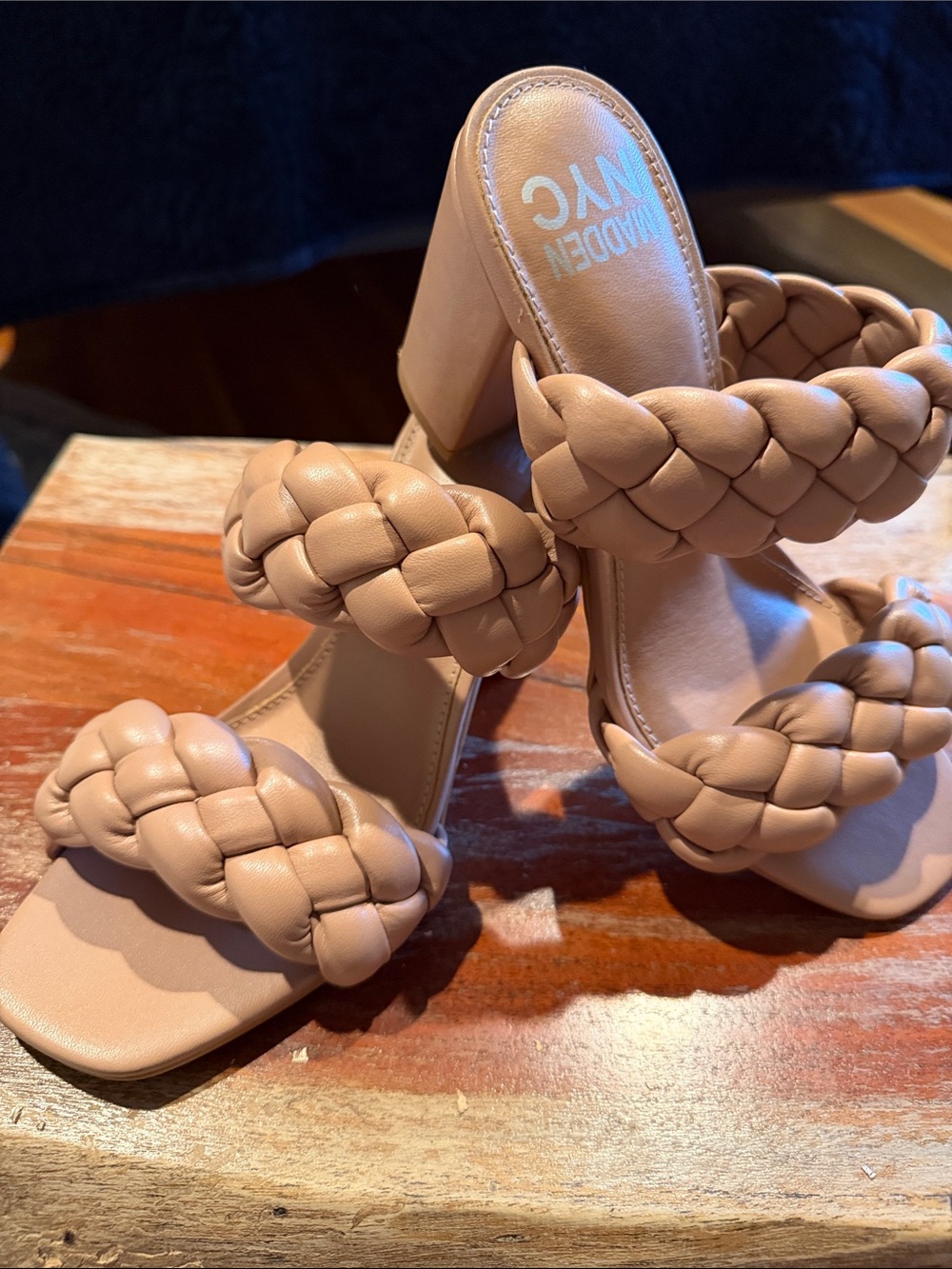 Madden NYC Women’s Braided Block Heel Sandals - Nude